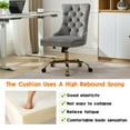 thumbnail image 4 of Pawverly Velvet Upholstered Office Chair, Tufted Button Swivel Desk Chair with Adjustable Height, Gold Metal Base & Wheels, Modern Vanity Chair, Gray, 4 of 9