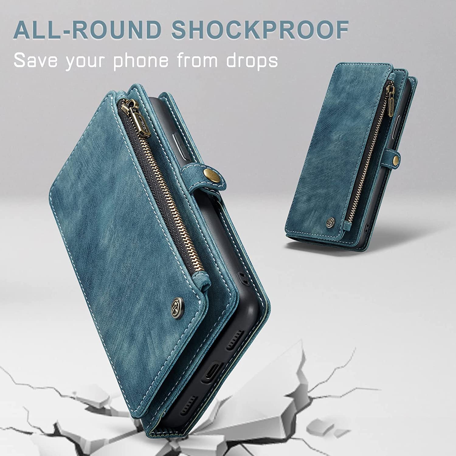 For iPhone 11 Case, iPhone 11 Wallet Case for Women Men, Durable PU Leather Magnetic Flip Lanyard Strap Wristlet Zipper Card Holder Wallet Phone Cases for iPhone 11 6.1-inch, Blue