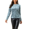 thumbnail image 1 of INSPIRAR CHIC Camisetas de Terciopelo para Mujeres Cuello Redondo de Manga Larga T-Shirt Casual XS Azul Claro, 1 of 6