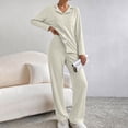 thumbnail image 5 of Fanshiluo Women's 2 Piece Pajama Set, Notch Collar Long Sleeve Button Down Top and Straight Leg Pants Loungewear,Women's Size S-5XL, 5 of 9