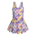 thumbnail image 4 of Xixirimido Colored Mermaid Scale Print Girls One-piece Swimsuits Sleeveless Swimwear with Skirt & Built-in Shorts Hawaiian Beach Vacation Modest Bathing Suit, 5-6 Years, 4 of 7