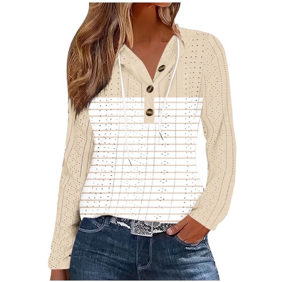 Enjoytime Button Down Shirts for Women Patchwork Printed Long Sleeve Hoodies Blouses Trendy Business Casual Tops