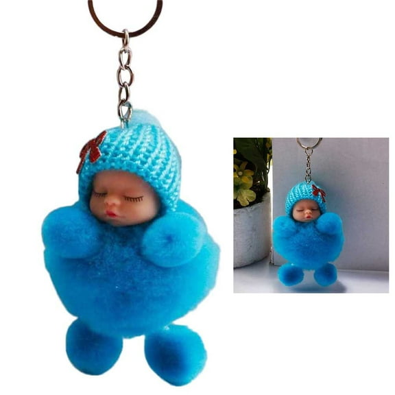 MLINS 1pc Sleeping Baby Doll Keychain Fluffy Keyring Hanging Pendant Gift Bow-knot Pattern(Blue)