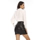 thumbnail image 5 of Fahsyee Falda de piel sintética para mujer, cintura alta, cremallera elástica, mini corte en A, lápiz corto, verano, primavera, talla grande, L, negro, 5 of 5
