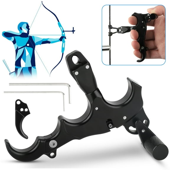 TSV Archery Thumb Trigger, 3 Or 4 Finger Grip Thumb Trigger Release Assistant, 360° Compound Bow Archery Release Aid Hunting, Thumb Caliper Trigger Handheld Hunting Tool Parts