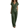 thumbnail image 3 of VBVC Women's Wrap Tie 2 Piece Work Set,Short Sleeve Top and Wide Leg Pants For Women, Ladies' Breathable Summer Loungewear With Pockets,Army Green,S-3XL, 3 of 8