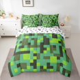 thumbnail image 2 of Homewish Fashion Square Buffalo Bedding Comforter Set 7pcs for Teen, Rectangle Checkered Queen Bedding Sets, Green Pixelate Miner Reversible Queen Sheet Sets, Lightweight Room Decor, 2 of 7