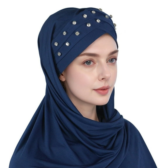 UJNDER Stylish Women Hat Ruffle Cancer Chemo Turban Wrap Cap Scarf Shawl for Comfort and Support Navy