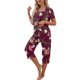 thumbnail image 3 of Conjunto de pijama de mujer Lucakuins, camiseta de manga corta con cuello en V y pantalones capri, ropa de dormir, trajes de salón de Color contrastante/floral/leopardo Lucakuins moda, 3 of 6