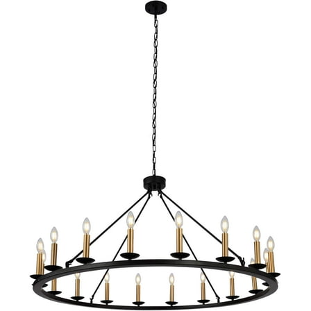 18-Light Wagon Wheel Chandelier 47 Inches Candle Style Farmhouse Hanging Ceiling Lighting E12 Socket Pendant Light