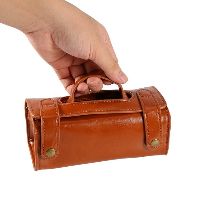 Fdit Sac de Toilette de Rasage,Poche Cosmétique Portable pour Hommes de Mode Brun PU Brosse de Rasage en Cuir & Sac de Toilette,Sac de Rasage en Cuir