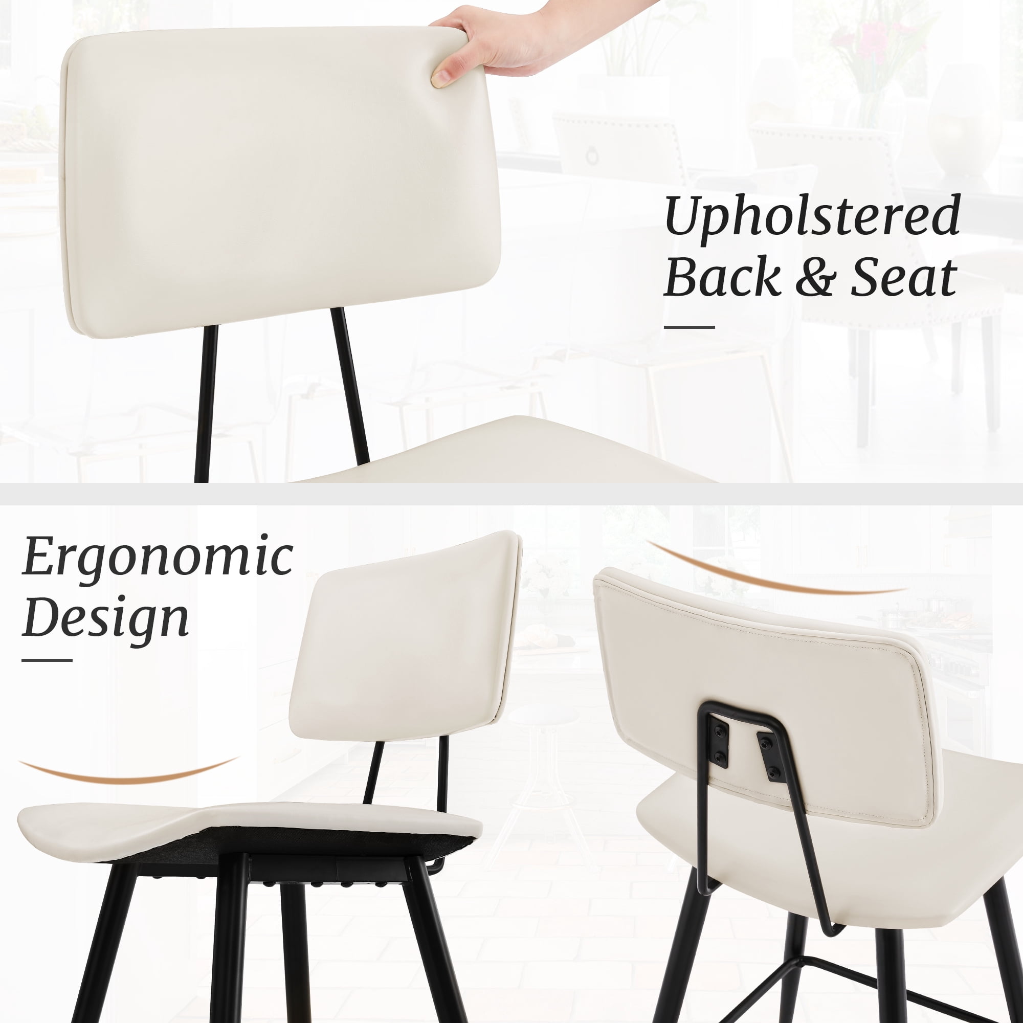 Dycanpo 24.5" Counter Height Bar Stools Set of 4, Faux Leather Upholstered Barstools, White