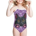 thumbnail image 3 of FOR U DESIGNS Cute Girls Halter Swimsuits Size 9-10T Black Cat Lace-up Bathing Suit Quick Dry One Piece Swimwear with Adjustable Strap Kids Summer Beach Sport Swim Clothing, Purple, 3 of 6