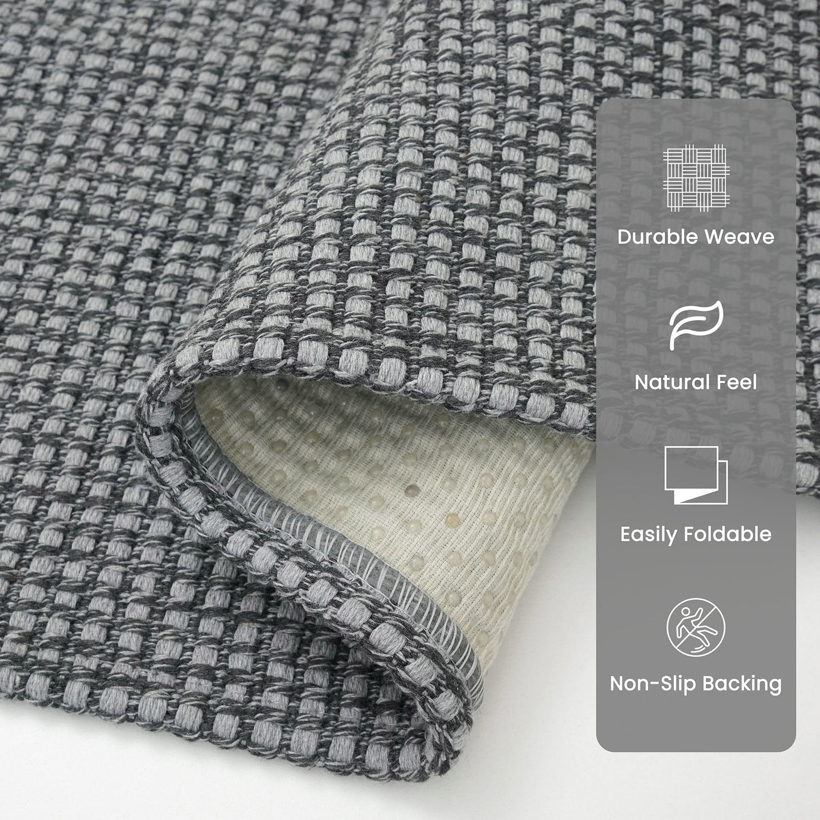 Glattice Carpet Runner 2x8 Ft Washable Runners for Hallways Cotton Rubber Backed Kitchen Runner Braided Indoor Floor Carpet Runners for Entryway/Hallway/Kitchen/Bedroom, Dark Grey/Grey