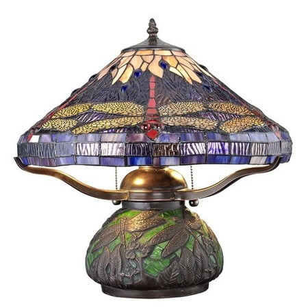 Nfl Football Logo Tiffany Lamp - Serena d'italia Tiffany 2 light Purple Dragonfly 14 in. Bronze Table Lamp with Green Mosaic Base