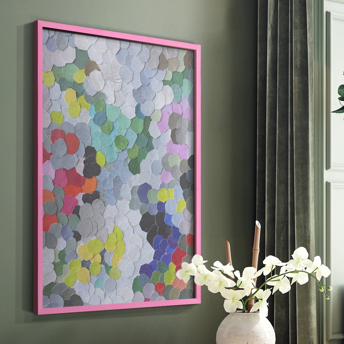 Buckingham Gardens Framed Print in Pink Solid Wood Framed Print No Nail Hanging