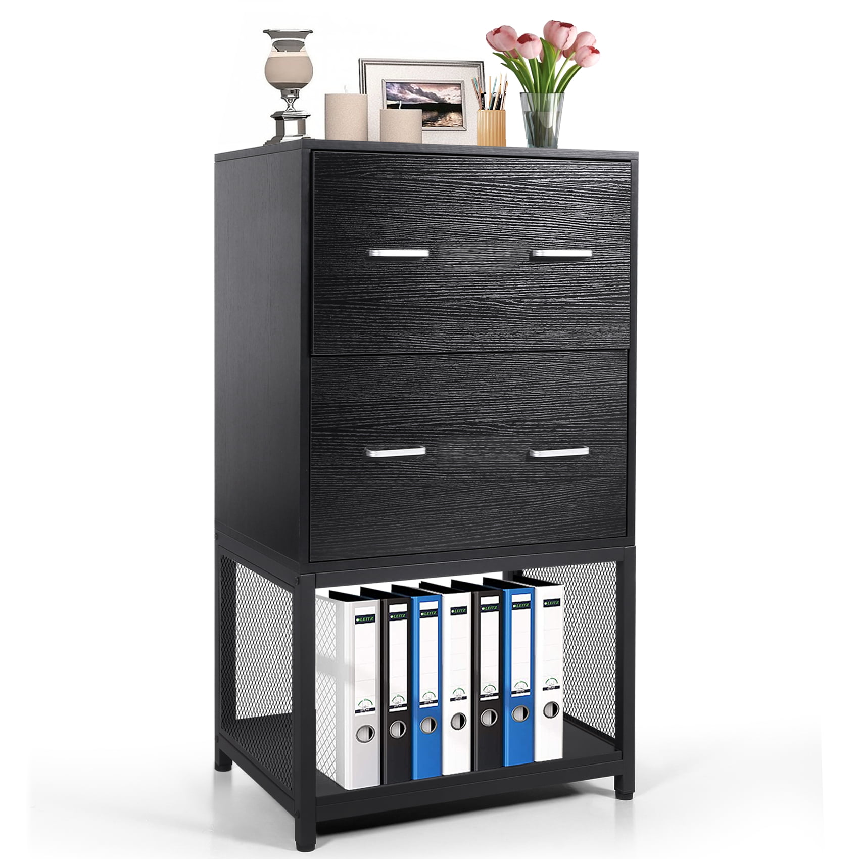 2 Drawers, Black Modern Luxe 2/3 Drawers Metal Vertical Lockable File Cabinet with Hanging File Frame for Legal & Business File 