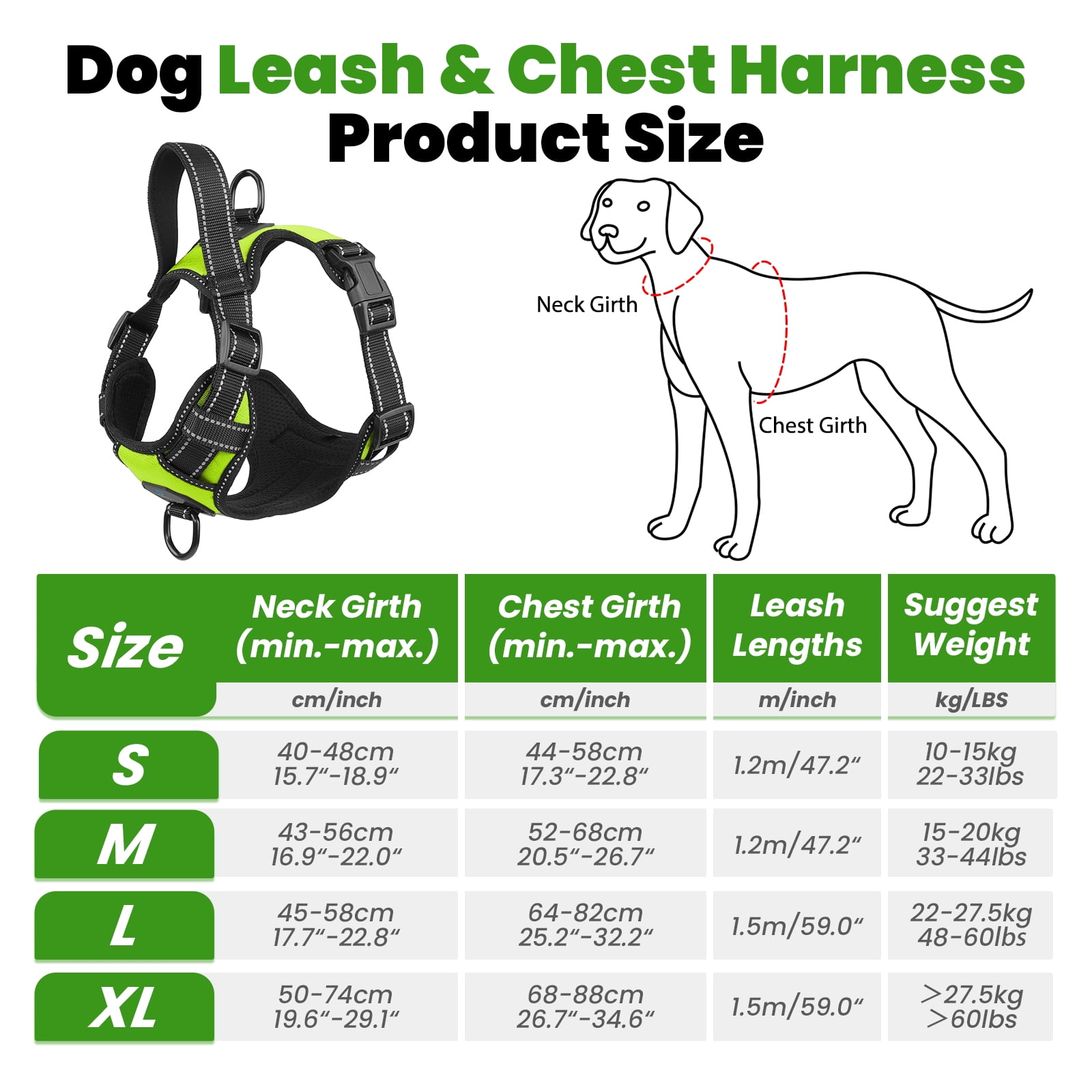 MASBRILL Dog Harness and Leash Set, No Pull Vest Harness, Reflective Adjustable Soft Padded Pet Harness with Handle for Small to Large Dogs