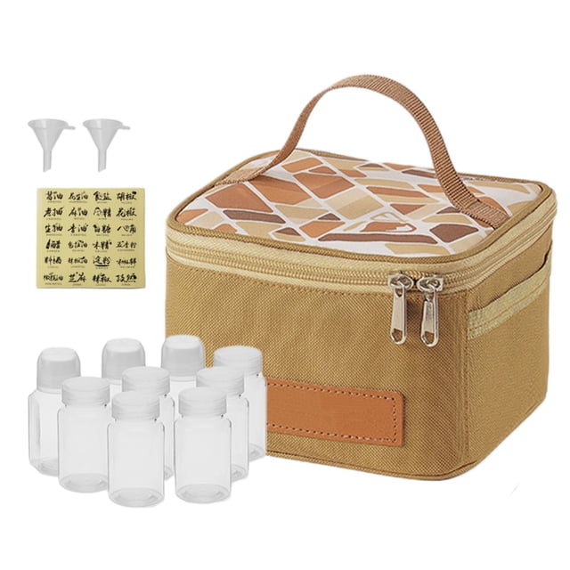Outdoor Condiment Organizer 9-Piece Set Camping Seasoning Bottles Bag And Container Kit With Handle
