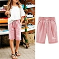 thumbnail image 2 of ZACPNCV Girls Casual Bermuda Shorts Kids Knee Length High Waisted Summer Shorts Comfy Drawstring Short Pants with Pockets Pink 12-13 Years, 2 of 6