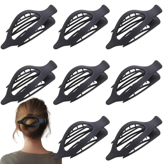 RUseeN Flat Hair Clip 8 pcs French Concord Lay Down Matte Claw Clips Strong Hold Hair Accessories for Women, Black