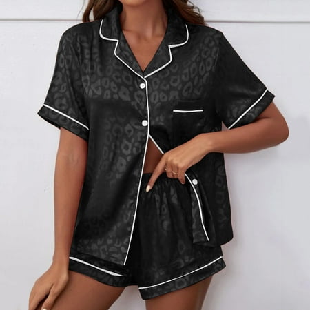 

Sayhi Pajama Sets Top and Shorts Nightgowns for Women Silk Satin Short Sleeve Two Piece Sleepwear Soft Loungewear Pajamas L XXXL