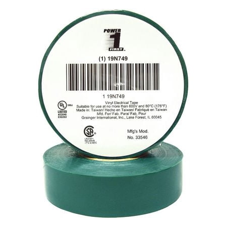 First Green - POWER FIRST 19N749 Electrical Tape, 7 mil, 3/4