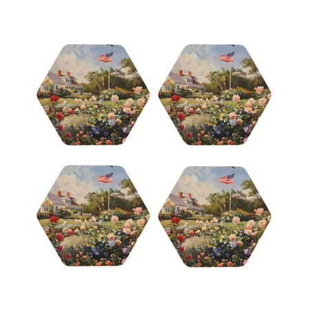 

Leather Coasters with Heat-resistant for Drinks American Flag Rose Garden -标题2 Hexagon