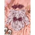 thumbnail image 2 of Bslissey Baby Girls Corduroy Romper Infant Girl Flower Print Long Sleeve Bow Ruffle Jumpsuit with Headband Newborn Casual Cute Bodysuit for Spring Fall 3M 6M 9M 12M 18M, 2 of 7