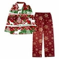 thumbnail image 1 of Gibobby Camisones de algodón para mujer Conjunto de pantalón informal de manga larga con estampado completo de solapa navideña para mujer, de nieve navideños de Papá Noel (Vino, M), 1 of 3