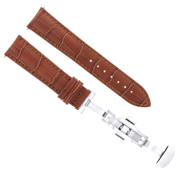 23mm Leather Watch Band Strap Deployment Clasp, Tan, Silver Clasp, Compatible With Tissot