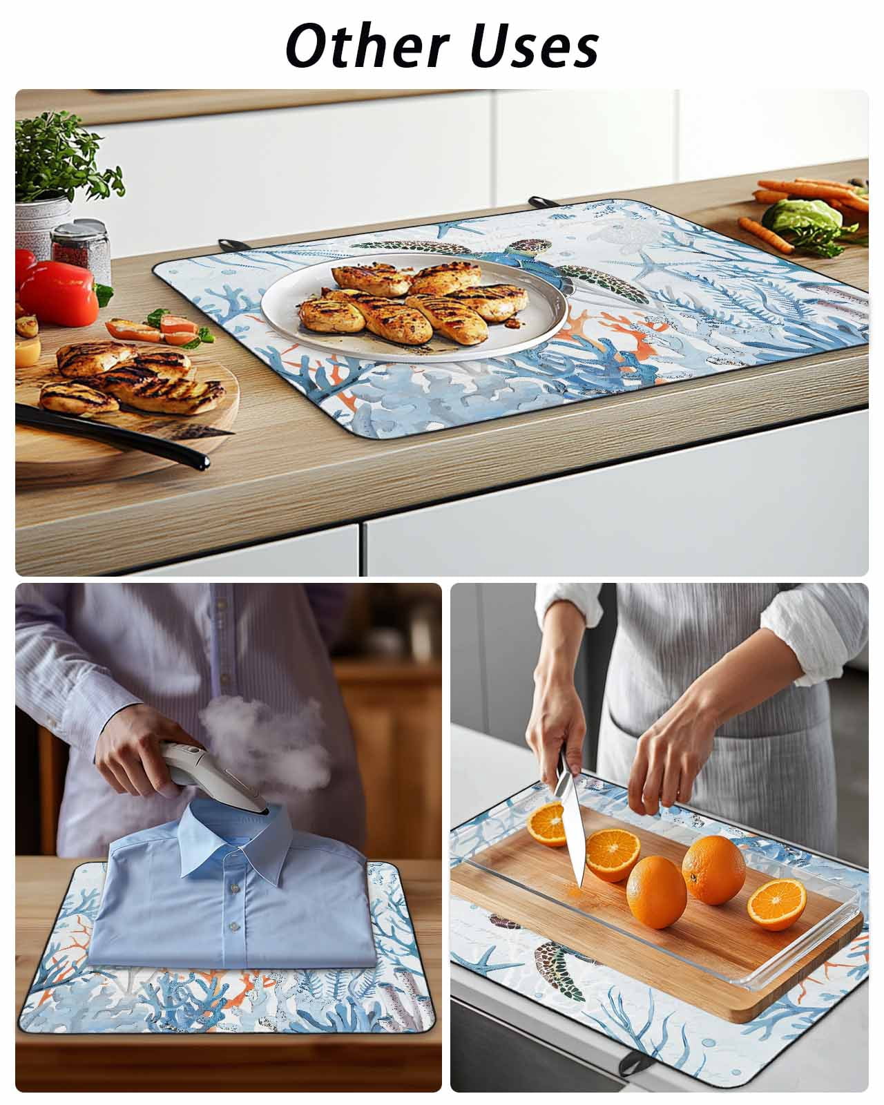 Stove Top Covers for Electric Stove, Turtle Glass Stovetop Cover Protector, Blue Coastal Starfish Ocean Coral Nautical Induction Cooktop Protector Oven Mat for Kitchen Countertop 24"x21"