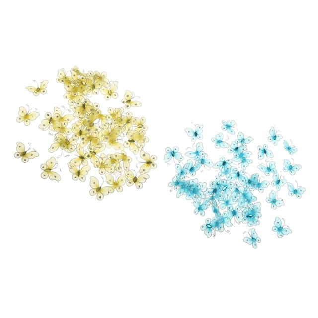 100 Pcs Mariposas De De Color Azules,Amarillos Tejido Suministro De Envoltorio preestablecer De Yotijar Mariposas de la media de la malla