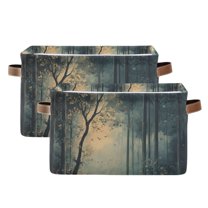Yayeee 2 Pack Canvas Storage Basket with Handles for Shelves Fabric Bins Closet Organizer, Retro Forest