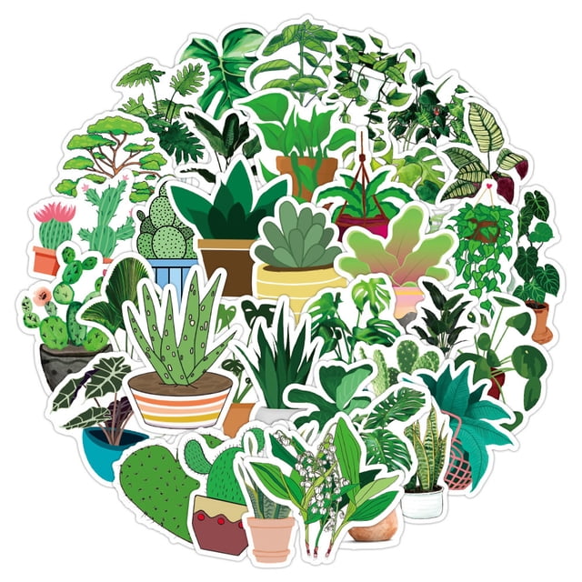 Pegatinas de plantas verdes, 100 unidades, pegatinas de vinilo impermeables para niños, adolescentes y adultos (planta verde) JAMW Sencillez