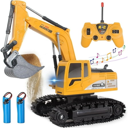 Jiakora Remote Control Excavator Toys for Boys, RC Excavator Toy for Boys 3 4 5 6 7 8 Year Old Kids Christmas Birthday Gift,RC Digger Truck Construction Vehicles with Metal Shovel & Light
