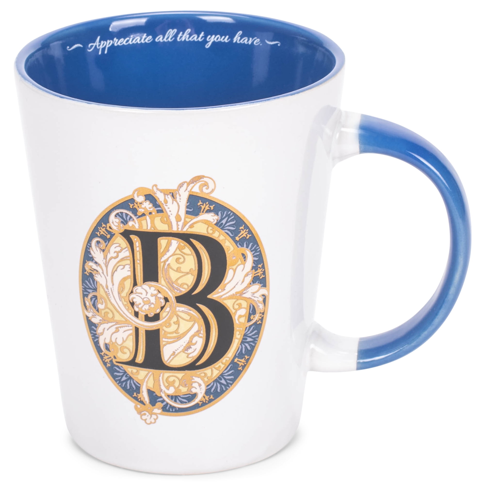 Monogrammed B Blue Damask 12 ounce Stoneware Coffee Mug