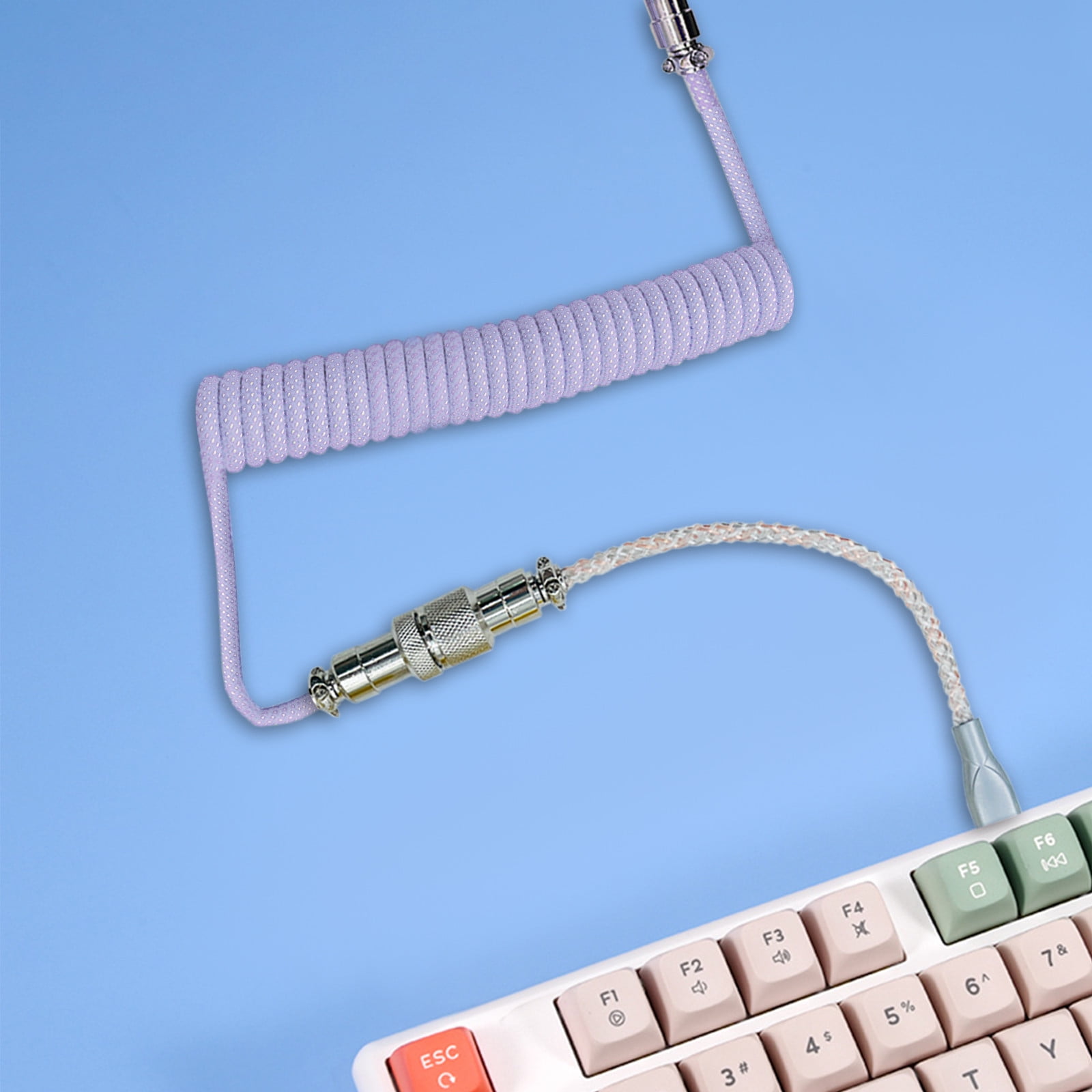 AuroraX Gaming Keyboard Cable Coiled USB Cable for Keyboards with RGB Lighting Double-Sleeved Detachable Metal Connector and 1.5M Length for Computer Accessories Purple