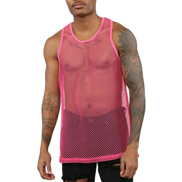 Gwiyeopda Mens Mesh See Through Tank Top Sleeveless Round Neck