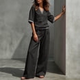 thumbnail image 6 of Cagogo Women Plus Size 2 Piece Set V Neck Short Sleeve Top Wide Leg Pants Casual Summer Boho Vacation Outfits Loose Matching Lounge Sets Tracksuits Travel Cruise Clothes, Black S, 6 of 7