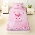 thumbnail image 3 of Erosebridal Pink Cartoon Bowknot Twin Sheet Sets For Girls,Kawaii Butterfly Letter T Initial Bedding 3-Piece, 3 of 6
