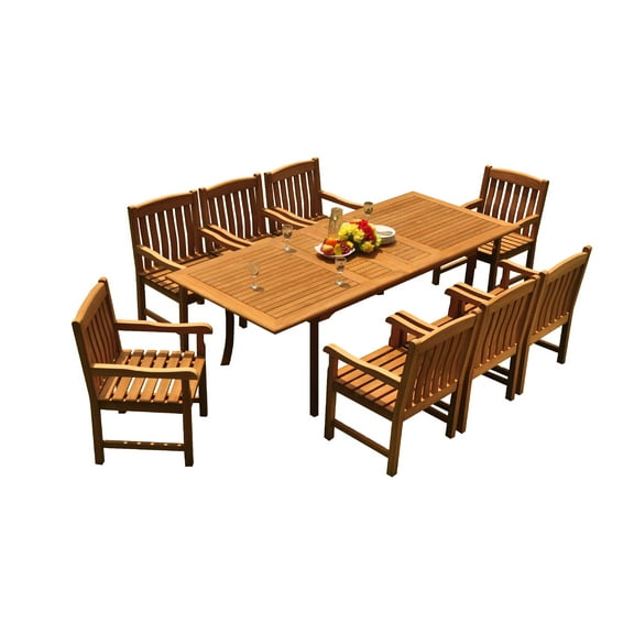 Grade-A Teak Dining Set: 8 Seater 9 Pc: 94" Rectangle Table And 8 Devon Arm Chairs Outdoor Patio WholesaleTeak #51DV2009