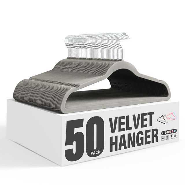 Velvet Hangers Simple Deluxe, paquete de 50 unidades, antideslizantes, color gris