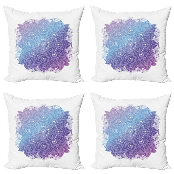 Ambesonne Mandala Throw Pillow Cover 4 Pack, Bohemian Mandala Art, 16", Sky Blue Blue Violet