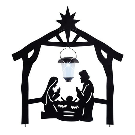 Solar Lantern Christmas Nativity Scene Silhouette Outdoor Metal