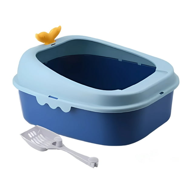 HINAG Arenero para Gato con Pala Incluida Bandeja Sanitaria de Plástico Resistente y Antiderrames Fácil Limpieza Tamaño 43x35x19 cm Azul