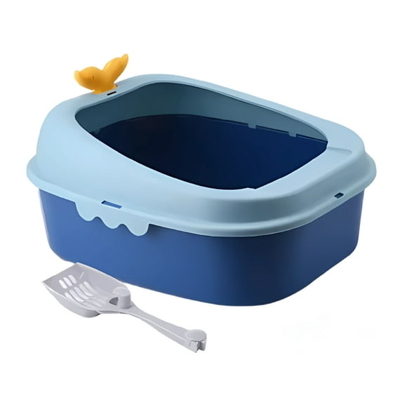 HINAG Arenero para Gato con Pala Incluida Bandeja Sanitaria de Plástico Resistente y Antiderrames Fácil Limpieza Tamaño 43x35x19 cm Azul