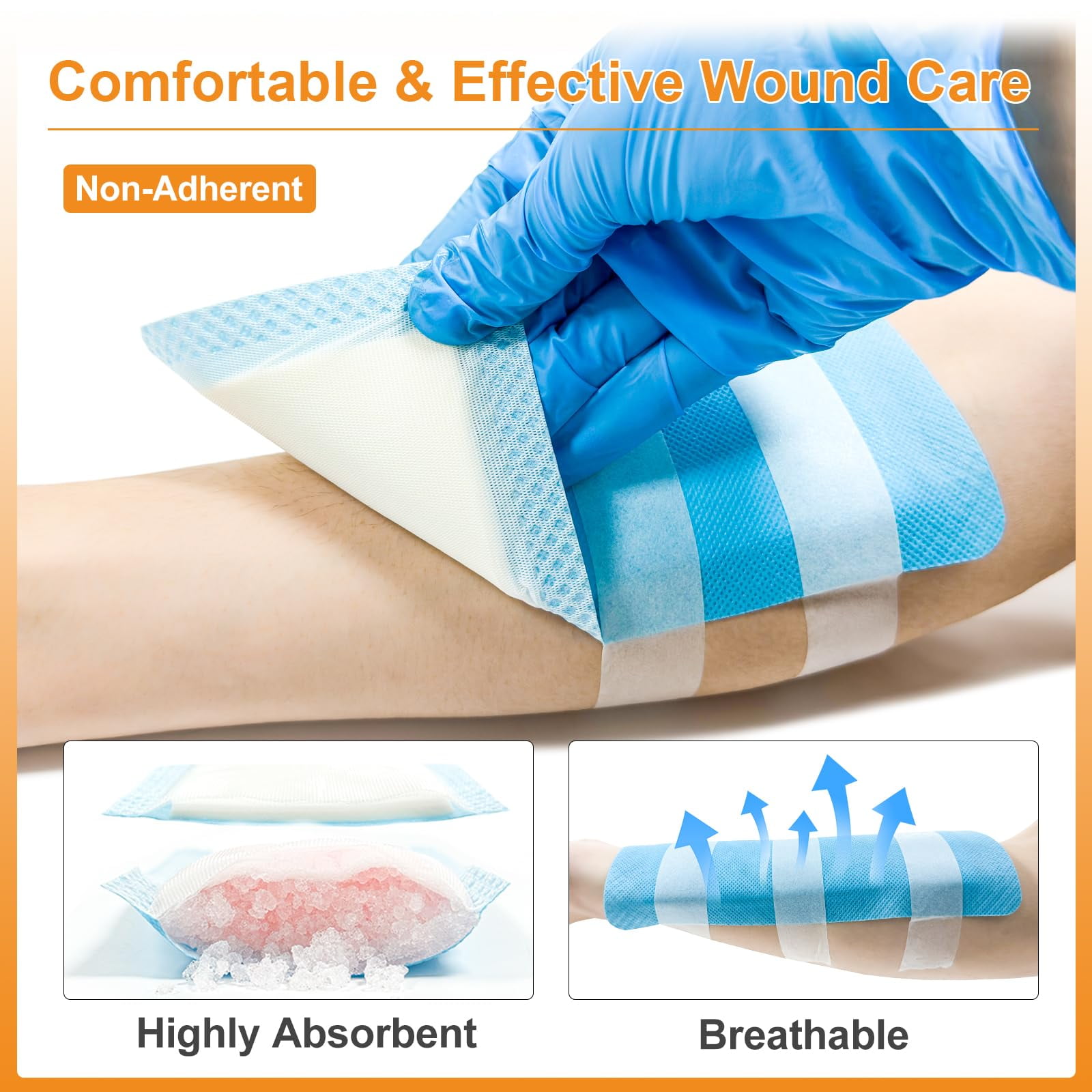 Carbou Super Absorbent Wound Dressing Pads 4"x 8", 10 Individual Pack, Non Adhesive Absorbent Bandages for Wound Care, Soft Highly Absorbent Dressing