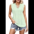 thumbnail image 2 of Camisola Elegante de Jacquard para Mujer, con Apliques de Encaje, Sin Mangas, Color Liso, con Cuello en V. Verde L, 2 of 8