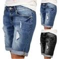 thumbnail image 2 of QATAINLAV Jean Shorts for Womens Summer Casual Folded Hem Denim Shorts High Waisted Stretchy Workout Ripped Short Jeans with Pockets Cool Streetwear Today Sales Blue L, 2 of 7